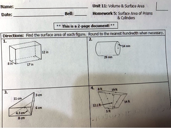 Unit 11 volume and surface area homework 3