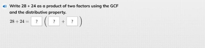 Gcf of 28 and 24 distributive property