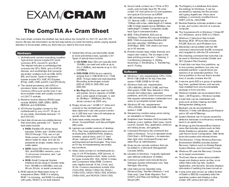 Comptia pdf cheat sheet network