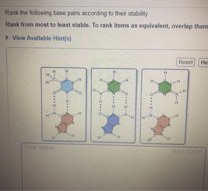 Rank the following base pairs according to their stability.